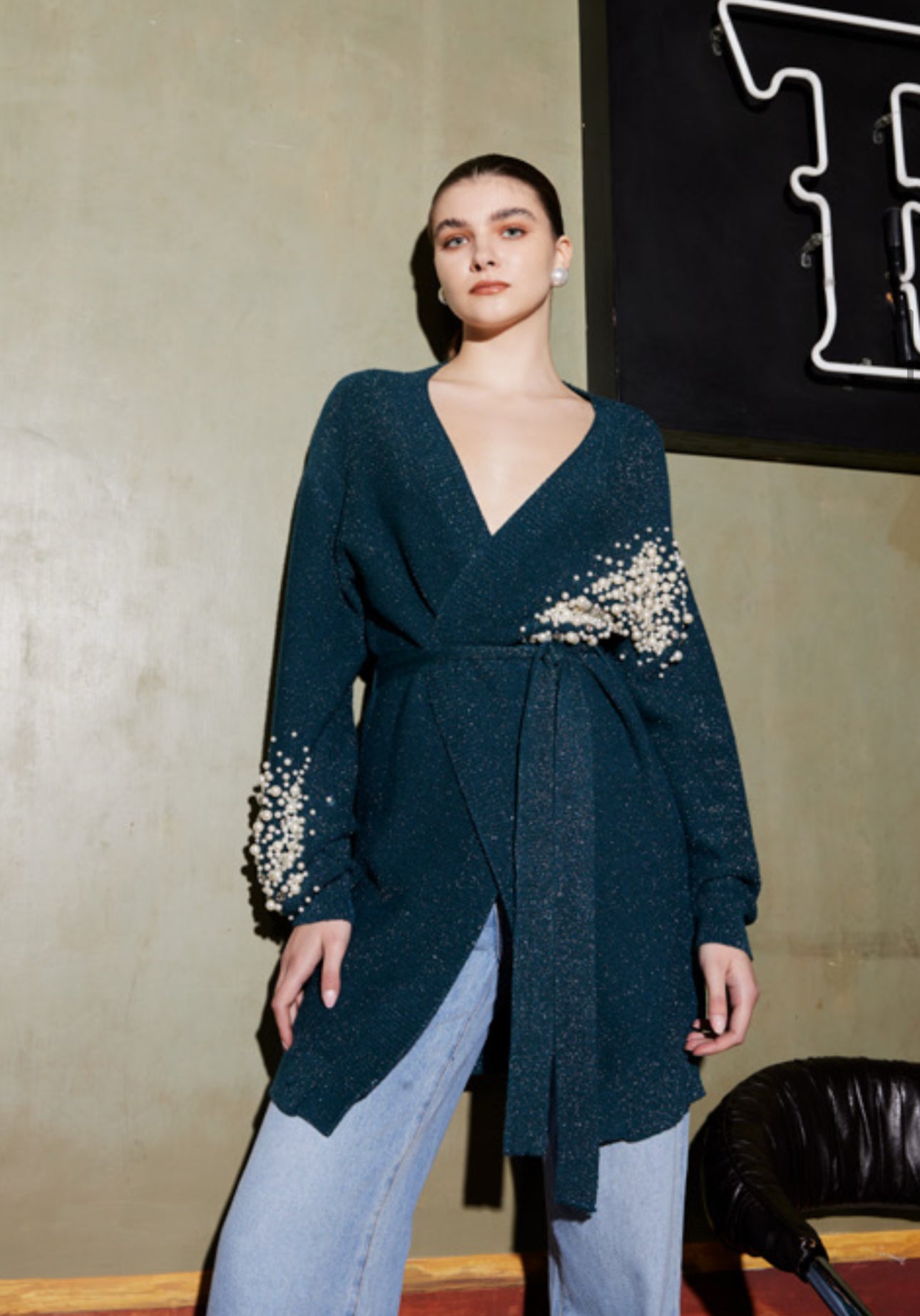 Cardigan petrolio trash and luxury