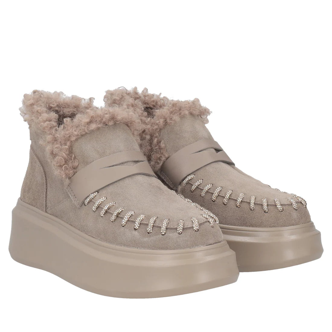 Stivaletto basso Vivienne in suede con strass colore fango tosca blu