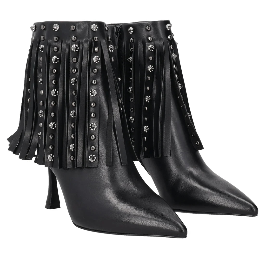 Stivaletto Charlotte con frange e borchie colore nero tosca blu