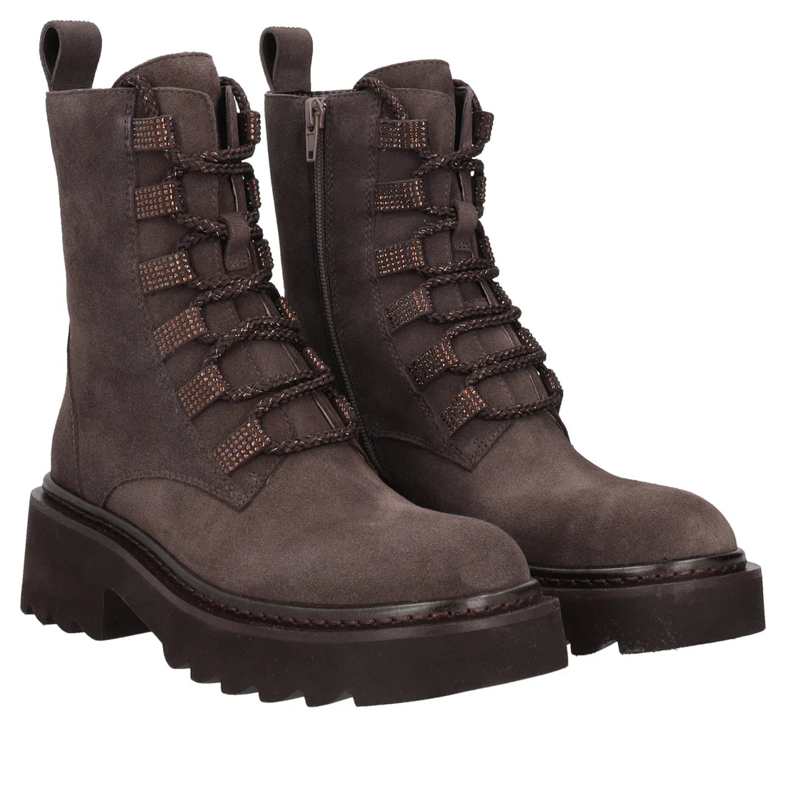 Stivaletto Lea in suede colore testa di moro tosca blu