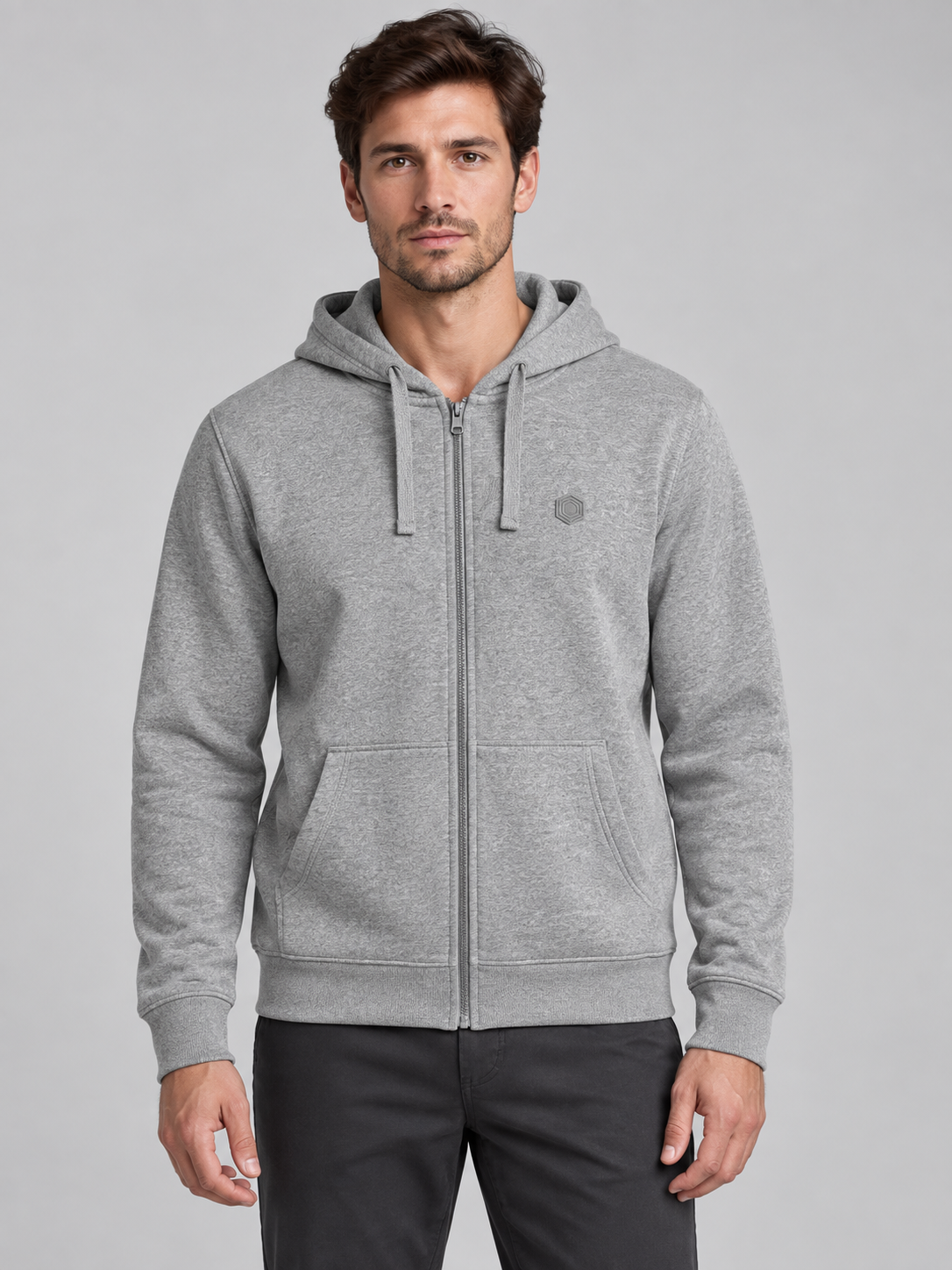 Felpa uomo Superior Vintage con cappuccio e zip Grigio mélange indossata