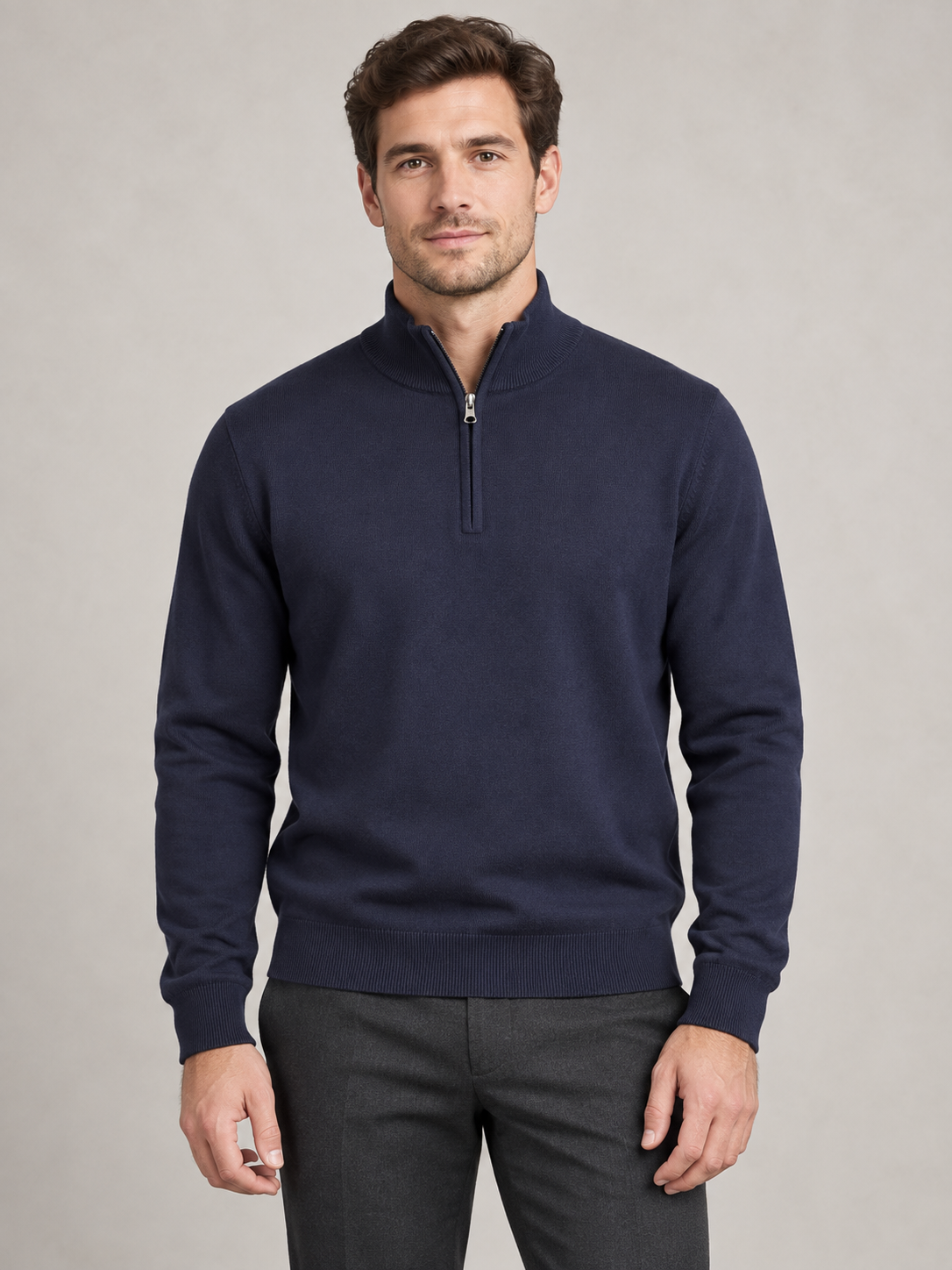 Maglia uomo Superior Vintage mezza zip Blu navy indossata