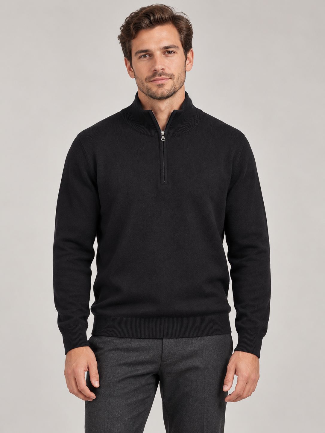 Maglia uomo Superior Vintage mezza zip Nero indossata