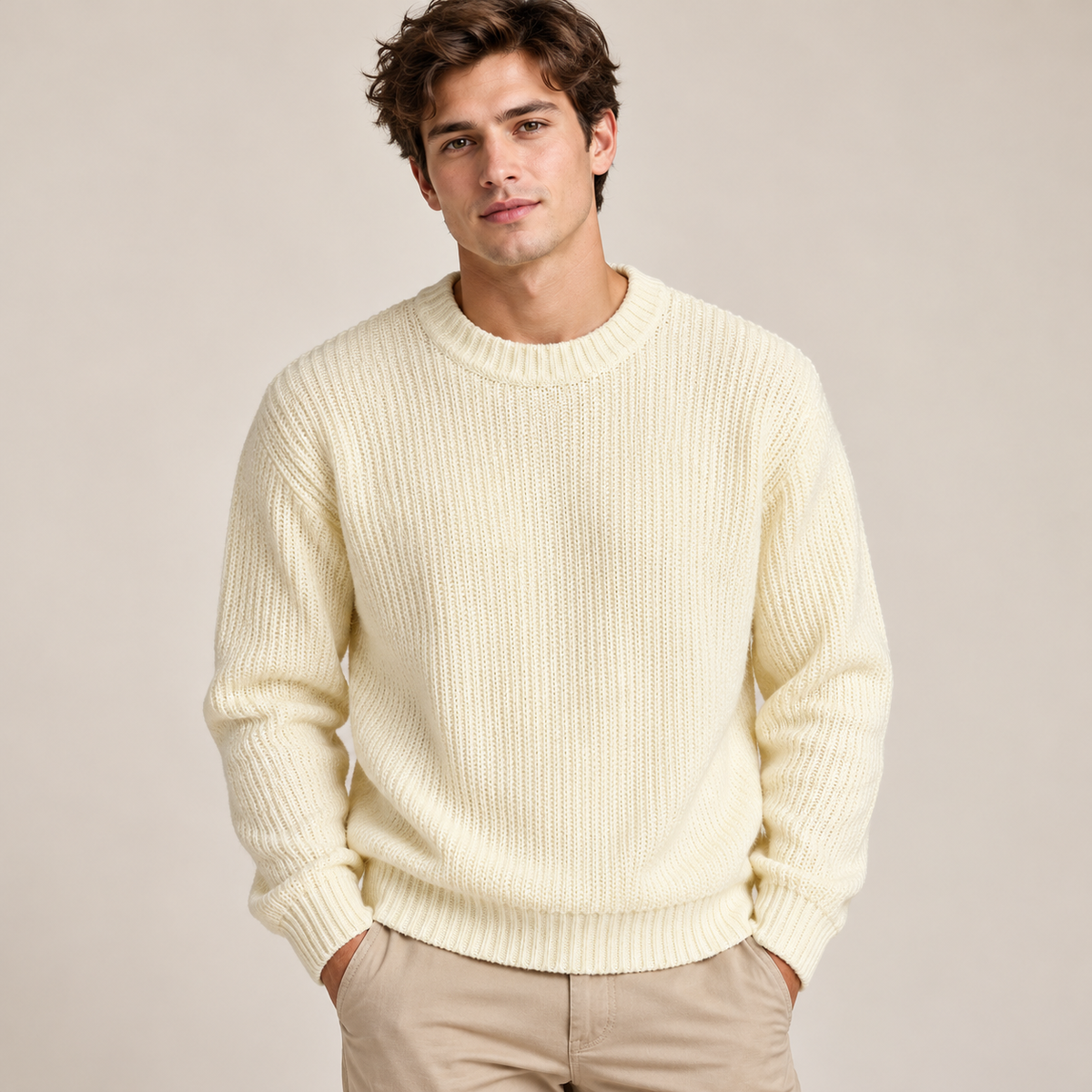 Maglione avorio Urban Ring girocollo indossato da modello
