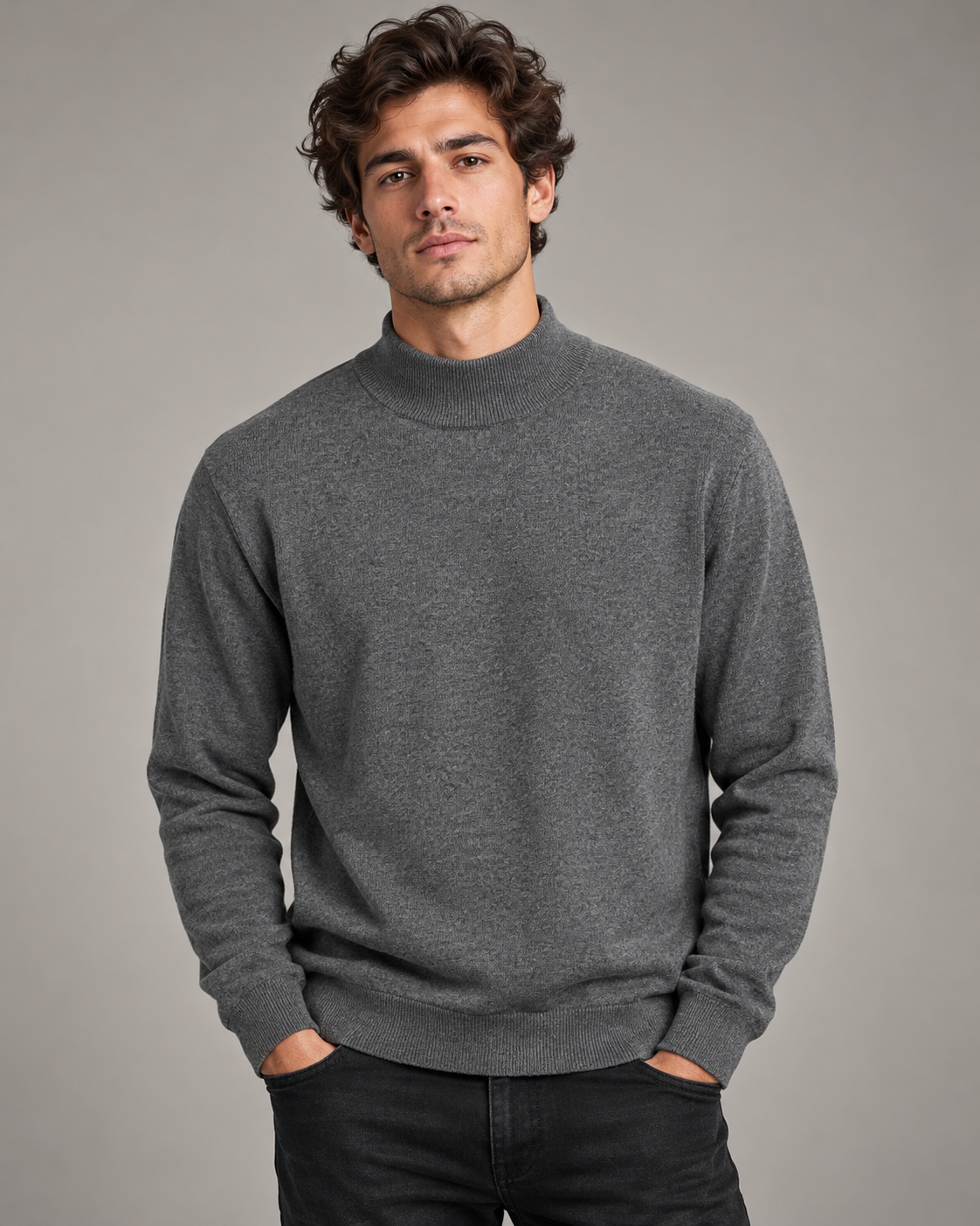 Maglia Urbanring grigio scuro a collo alto indossata