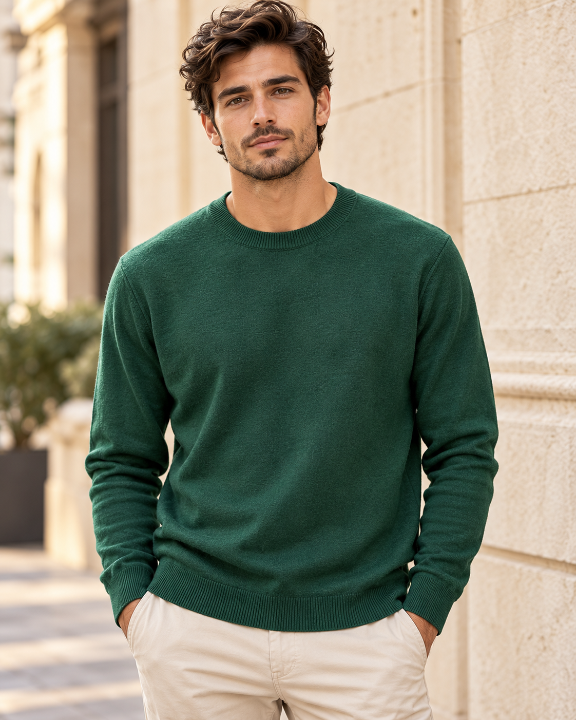Maglia Urbanring verde bosco girocollo indossata